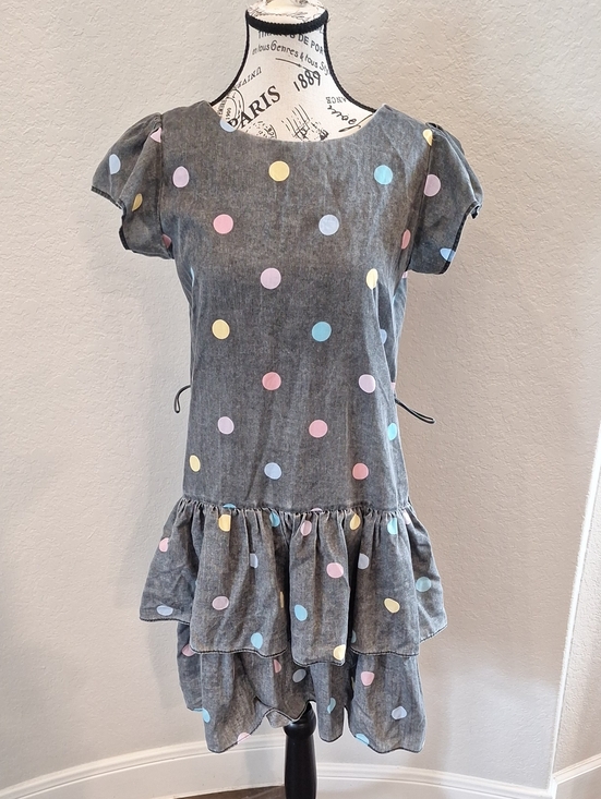 Vintage Dresses & Skirts - Vintage 80s Polka dot Tiered Party Dress by It's My Turn in Washed Black Size L